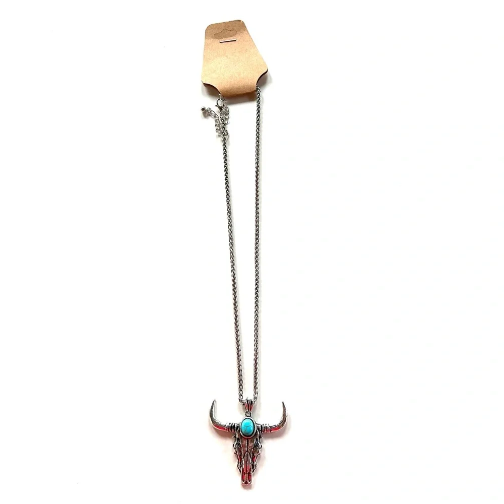 NEW Western Jewelry Necklace Cow Buffalo Bull Skull Turquoise Country Cowgirl